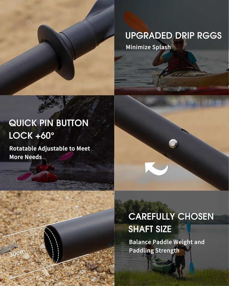 HIKULA Kayak Paddles Aluminum Shaft Paddle with Nylon Blades, Floating Adjustable Kayaking Oars, 3 Piece, 220-240cm/86-94 Inches,Black/Rose/Teal - Image 5